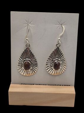 Sterling Silver Teardrop Dangle Earrings - Brown Jasper Sun Hallmark